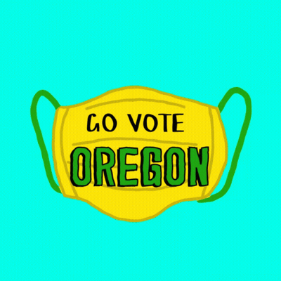 A Yellow Face Mask That Says Go Vote Oregon On It GIF
