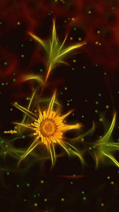 A Yellow Flower With Green Leaves Is Surrounded By Green Lights GIF