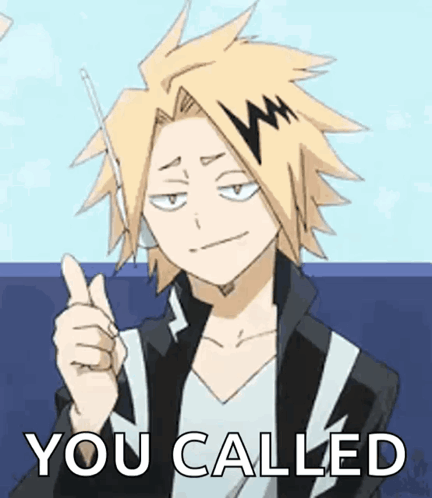 A Yellow Haired Anime Character Is Pointing Up With The Words `` You Called '' Written Underneath Him . GIF