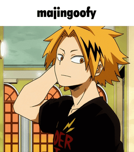A Yellow Haired Anime Character With The Words Majingoofy On The Bottom GIF