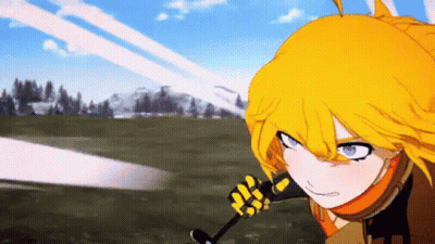 A Yellow Haired Anime Girl Is Holding A Sword In A Field . GIF