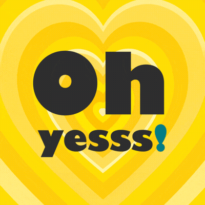a yellow heart with the words oh yesss written inside of it