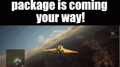 A Yellow Jet Is Flying Through The Air With The Words Package Is Coming Your Way Below It GIF