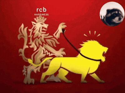 A Yellow Lion Is Being Pulled By A Red Lion With The Words Rcb Happiness On The Bottom GIF