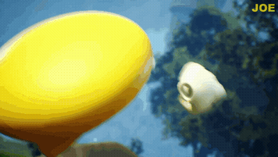 A Yellow Object Is Being Thrown In The Air With The Word Joe In The Corner GIF