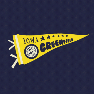 A Yellow Pennant That Says Iowa Greenfield GIF