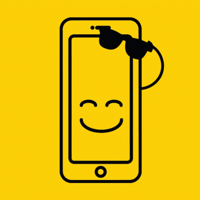A Yellow Phone With A Smiley Face And Sunglasses On It GIF