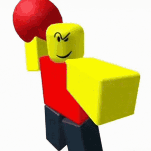 A Yellow Roblox Character Is Holding A Red Boxing Glove . GIF
