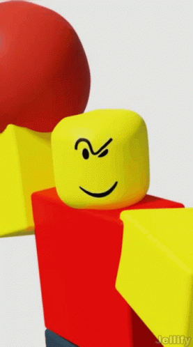 A Yellow Roblox Character With A Red Shirt And A Red Ball GIF