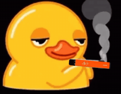 A Yellow Rubber Duck Is Smoking An Electronic Cigarette With Smoke Coming Out Of It GIF