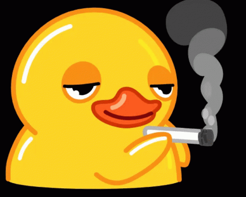 A Yellow Rubber Duck Smoking A Cigarette With Smoke Coming Out Of Its Mouth GIF