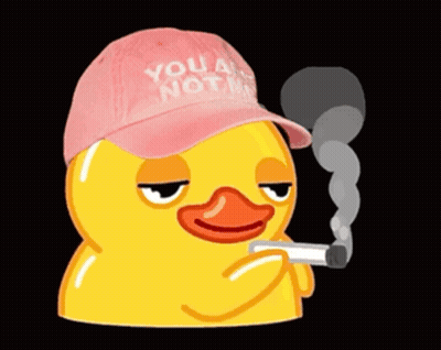 A Yellow Rubber Duck Wearing A Pink Hat That Says You Are Not Me GIF