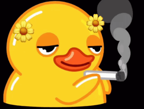 A Yellow Rubber Duck With A Flower On Its Head Smoking A Cigarette GIF