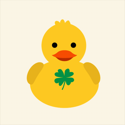 A Yellow Rubber Duck With A Green Clover And The Words Lucky Duck On It GIF