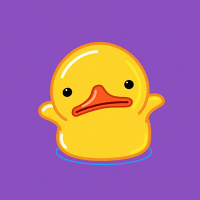 A Yellow Rubber Duck With A Red Beak Is On A Purple Background GIF