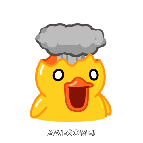 A Yellow Rubber Duck With Smoke Coming Out Of It 'S Mouth And The Words Awesome Below It GIF