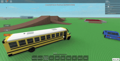 A Yellow School Bus Is Parked In A Video Game With A Blue Car In The Background GIF