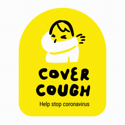 A Yellow Sign That Says " Cover Cough " On It GIF