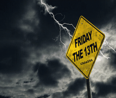 A Yellow Sign That Says Friday The 13Th GIF