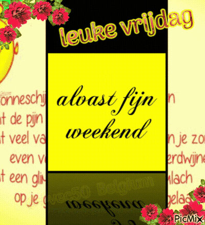 A Yellow Sign That Says Leuke Vrijdag On It GIF
