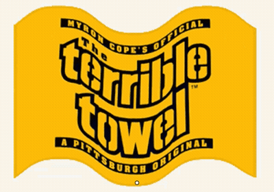 A Yellow Sign That Says The Terrible Towel On It GIF
