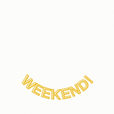 A Yellow Sign That Says Weekend With Two Stars GIF