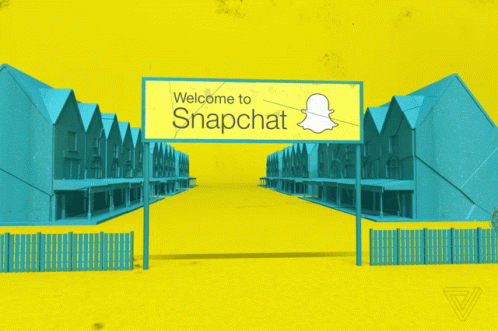 A Yellow Sign That Says " Welcome To Snapchat " On It GIF