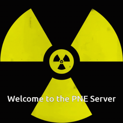 A Yellow Sign With A Nuclear Symbol And The Words Welcome To The Pne Server Underneath It GIF