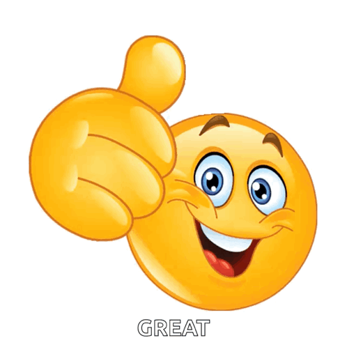 A Yellow Smiley Face Giving A Thumbs Up With The Word Great Below It GIF