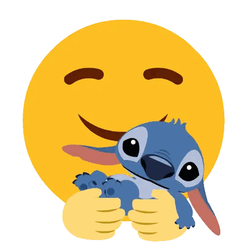 A Yellow Smiley Face Holding A Blue Stitch Sticker