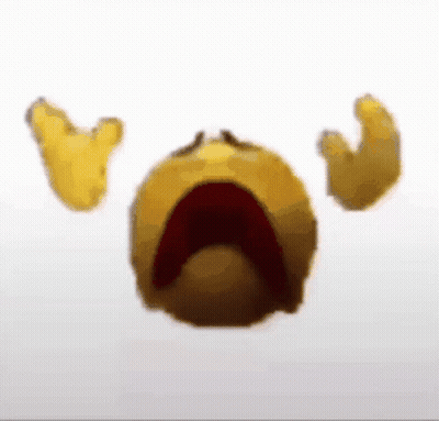 A Yellow Smiley Face Is Crying With Its Mouth Open And A Pair Of Hands Behind It . GIF
