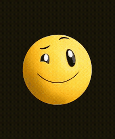 A Yellow Smiley Face Is Smiling And Looking At The Camera With A Black Background . GIF