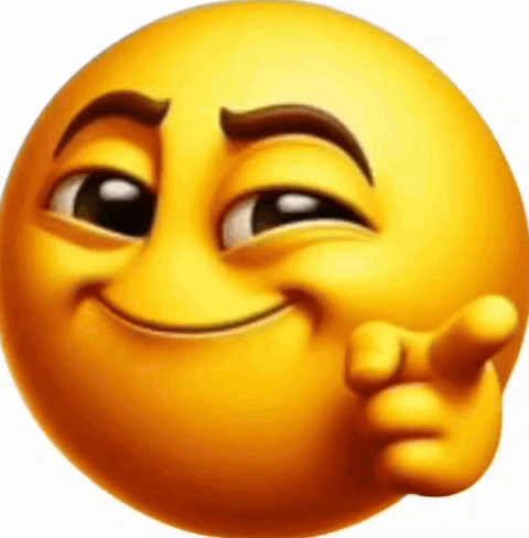 A Yellow Smiley Face Is Smiling And Pointing At The Camera With His Finger . GIF
