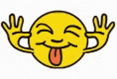 A Yellow Smiley Face Is Sticking Its Tongue Out And Making A Peace Sign With Its Hands . GIF