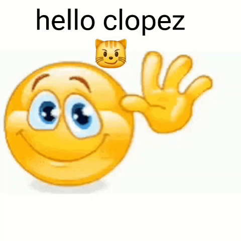 A Yellow Smiley Face Says Hello Clopez With A Cat Emoji GIF