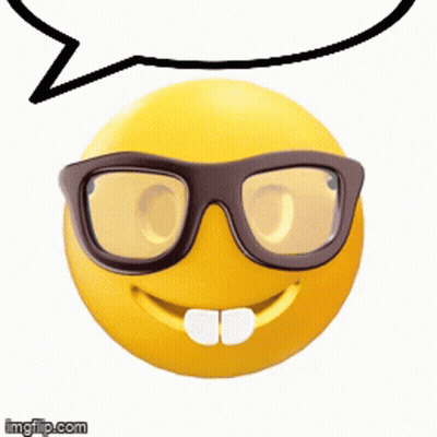 A Yellow Smiley Face Wearing Glasses And A Speech Bubble Above It GIF