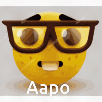 A Yellow Smiley Face Wearing Glasses With The Word Aapo Written Below It GIF