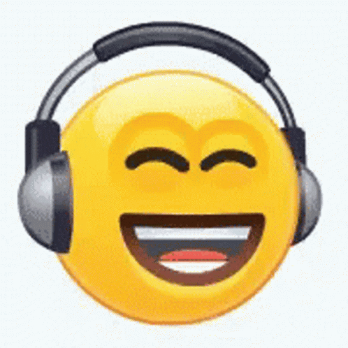 A Yellow Smiley Face Wearing Headphones And Smiling . GIF