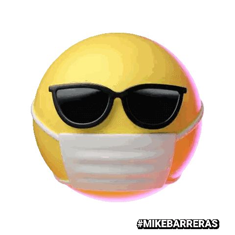 A Yellow Smiley Face Wearing Sunglasses And A Mask With The Hashtag #Mikebarreras Sticker