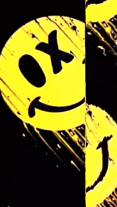 A Yellow Smiley Face With A Black X On It 'S Eye GIF