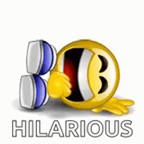 A Yellow Smiley Face With A Fist In The Air And The Word Hilarious . GIF