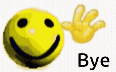 A Yellow Smiley Face With A Hand Behind It And The Word Bye Below It GIF