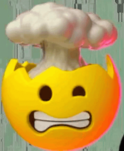 A Yellow Smiley Face With A Nuclear Explosion Coming Out Of It 'S Mouth GIF