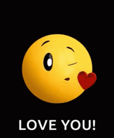 A Yellow Smiley Face With A Red Heart And The Words `` Love You '' Behind It . GIF
