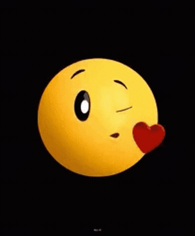 A Yellow Smiley Face With A Red Heart Coming Out Of It 'S Mouth On A Black Background . GIF