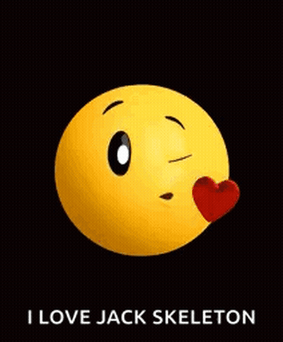 A Yellow Smiley Face With A Red Heart In Its Mouth And The Words `` I Love Jack Skeleton '' Below It . GIF