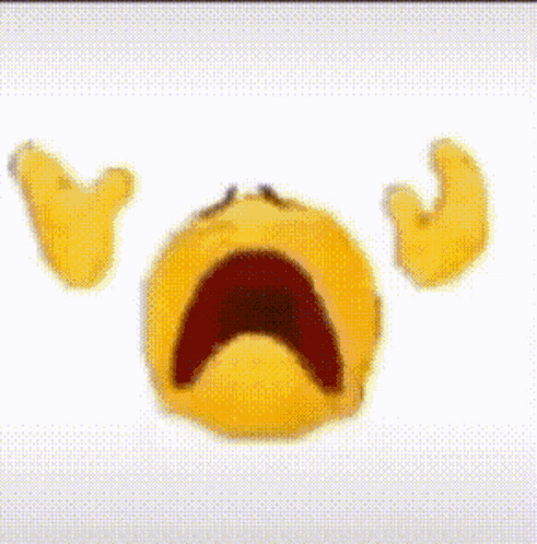 A Yellow Smiley Face With A Red Mouth And Two Hands . GIF