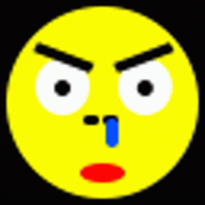 A Yellow Smiley Face With An Angry Expression And A Blue Tear Coming Out Of Its Nose . GIF