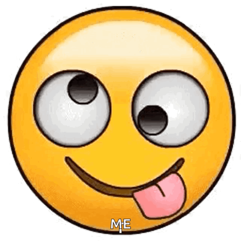 A Yellow Smiley Face With Big Eyes And A Pink Tongue Sticking Out Is Smiling . GIF