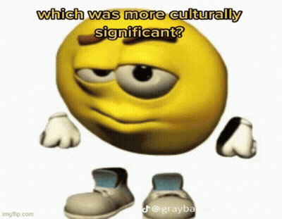 A Yellow Smiley Face With Big Eyes And Arms And Legs Is Standing On A White Background . GIF